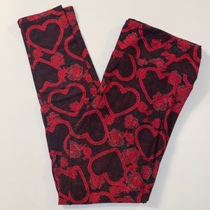 LuLaRoe Leggings. Hearts & Roses. TC. Size 12-18. Gently Loved.